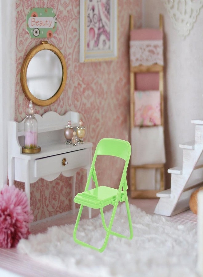 Zhuluck 3 Pcs Green Mini Folding Chairs, Dollhouse Folding Chair Miniature Novelty Mini Folding Chair Phone Holder 1:12 Scale Action Figure Accessories for Desktop Dollhouse Decor - Image 4